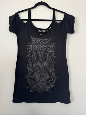 Killstar Dark Forces TShirt Top Tee Cold Shoulder Short Sleeve Tunic Sz XS